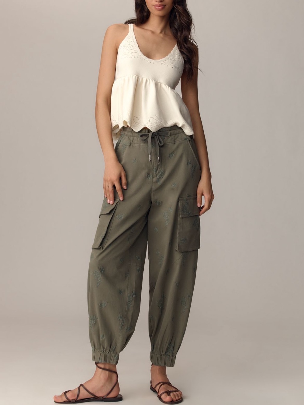 Pilcro Olive Green Cargo Jogger Pants for Women